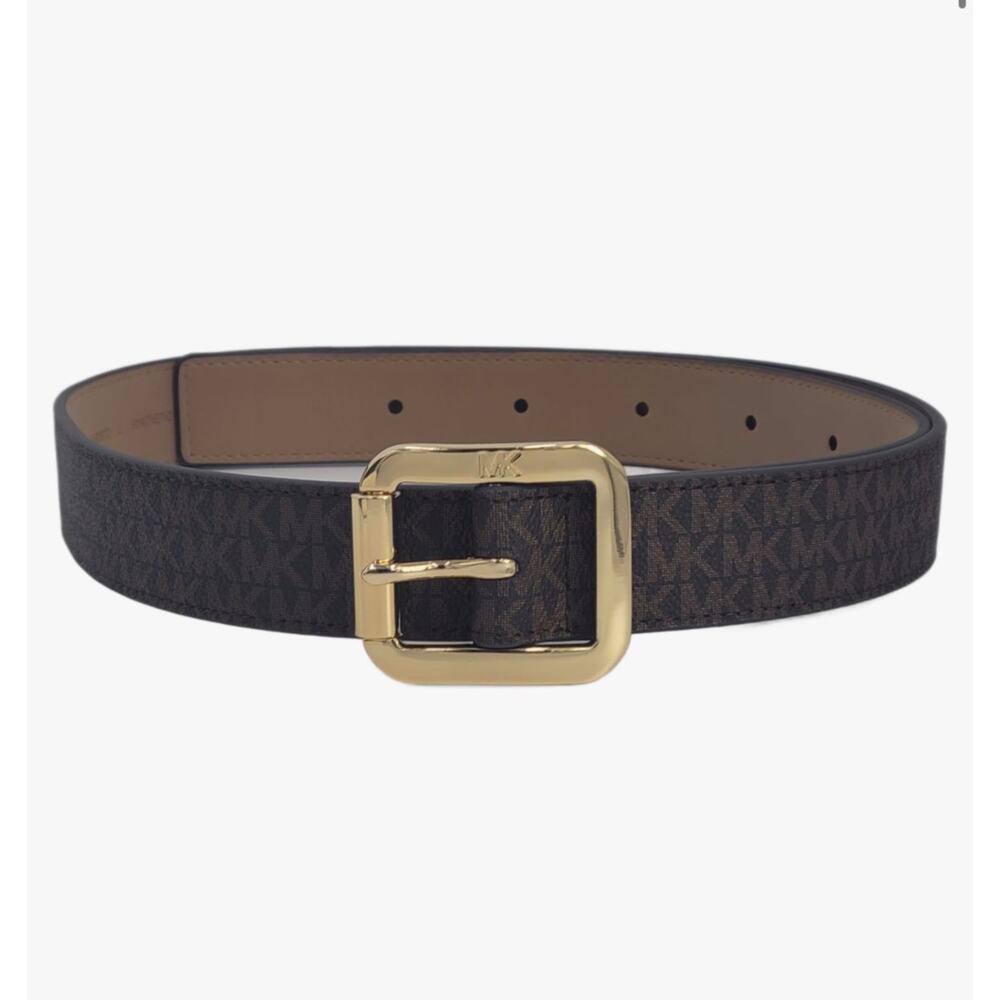 EOC Michael Kors MK Brown Logo Belt Size Large Gold Buckle Dark Brown